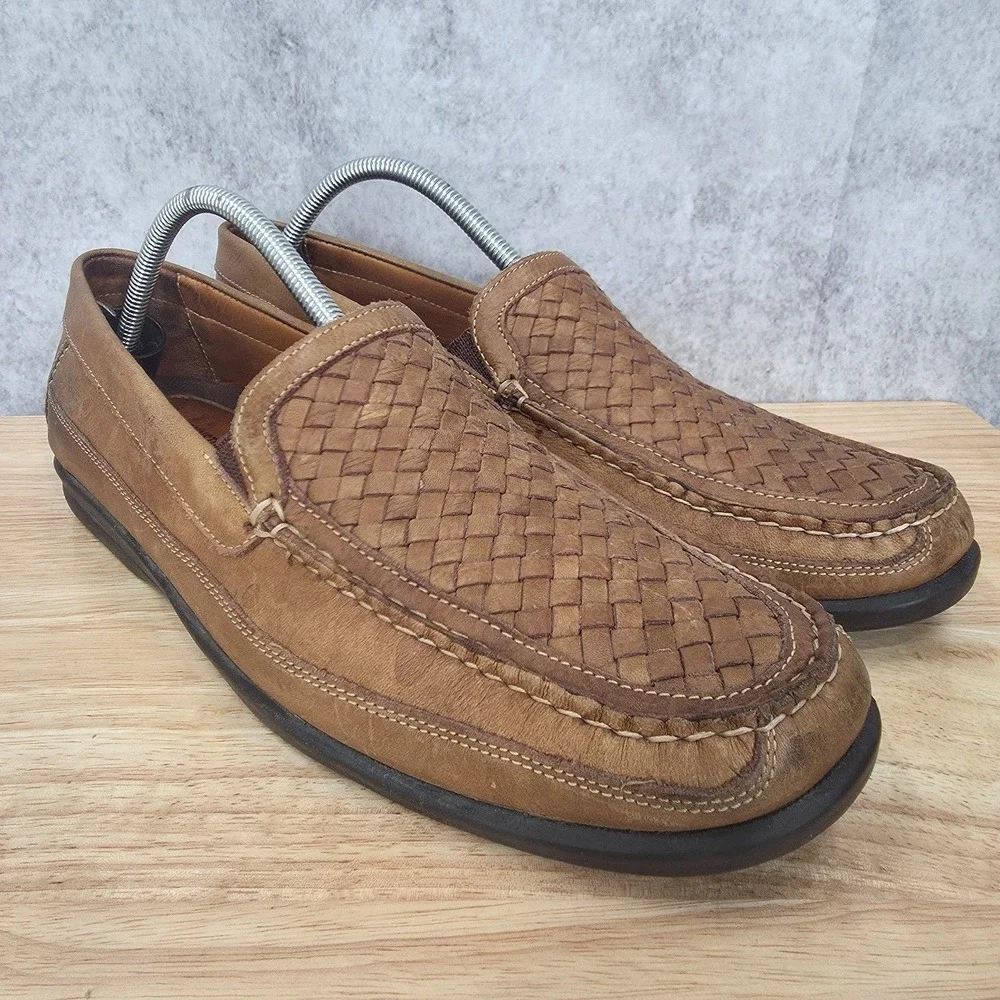 Johnston &‎ Murphy Loafers Mens 11 M Brown Weave Leather Slip On Shoes Brazil